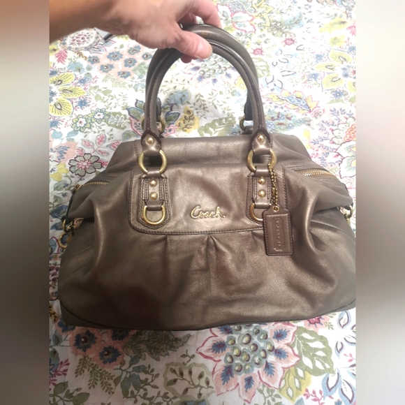 Coach Ashley Convertible Leather Satchel Handbag Shoulder Bag Pewter Metallic - Picture 3 of 15